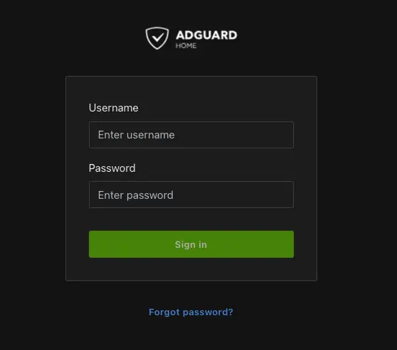 AdGuard Home login page