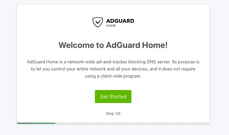 AdGuard Home welcome page